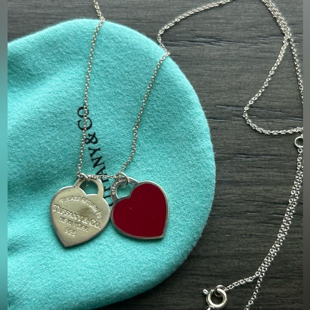 Tiffany & Co. Silver Necklace with Dual Heart Charms